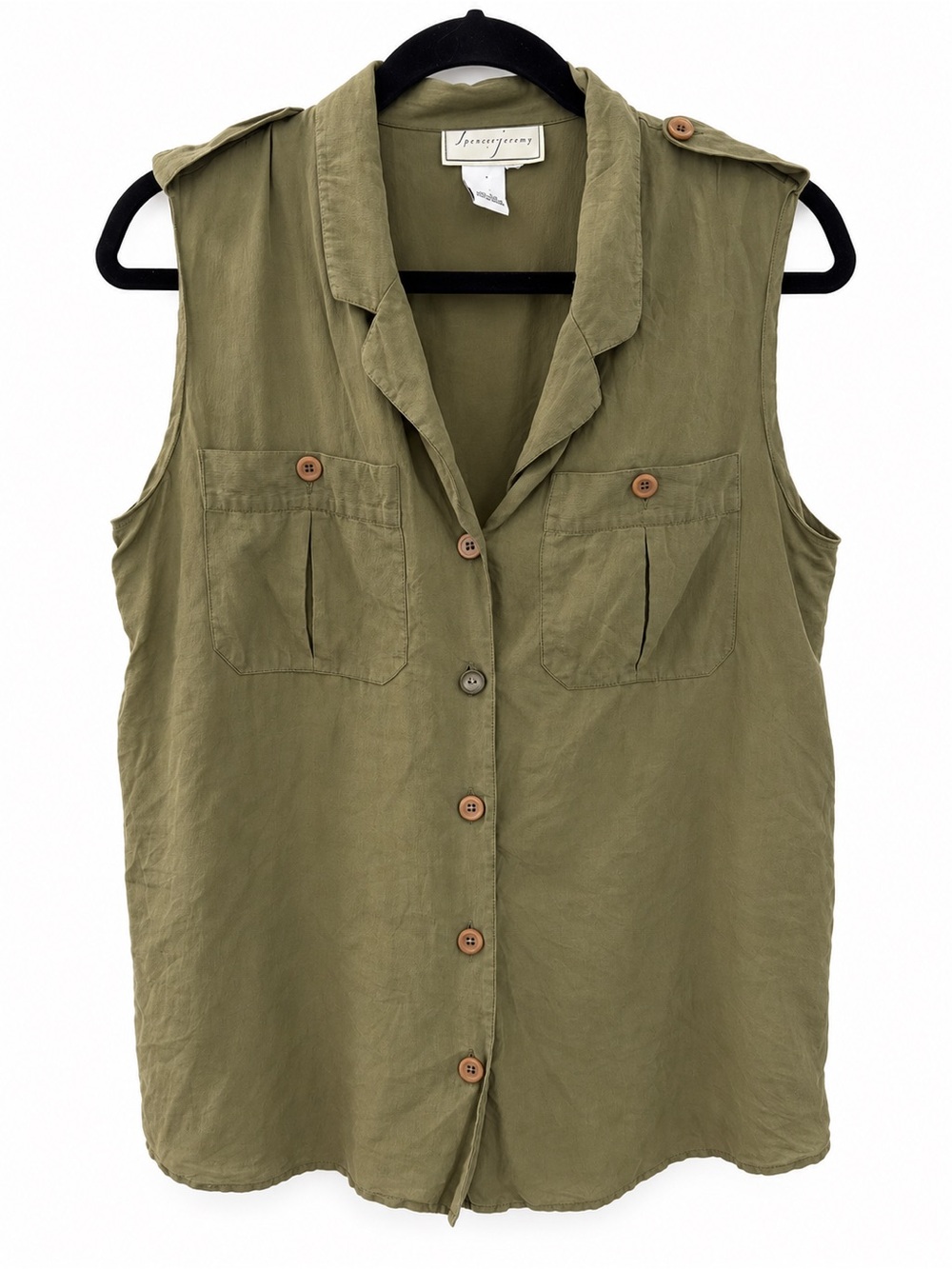 Penser Jeremy 100% Silk Olive Green Utility Blouse Large